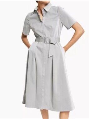 ALFANI Faux Leather Dress Size 4 Classic Belted Shirt Dress in Light Gray